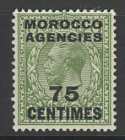 Morocco Agencies GB KGV Optd 75c on 9p M/Mint (22025)