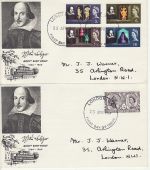 1964-04-23 Shakespeare Stamps London x2 FDC (74285)