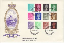 1971-02-15 Definitive Stamps Windsor + Strike FDC (76786)