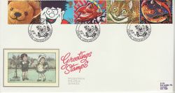 1990-02-06 Greetings  Stamps Clowne PPS Silk FDC (77059)