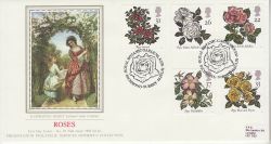 1991-07-16 Roses Stamps Kew PPS Silk FDC (77076)