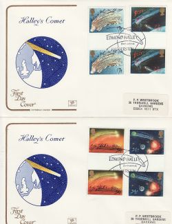 1986-02-18 Halley's Comet Gutter Stamps Haggerston x2 FDC (79429)
