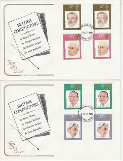 1980-09-10 British Conductors Gutter Stamps x2 FDC (79431)