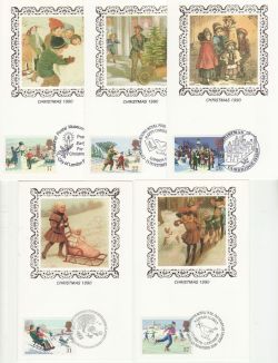 1990-11-13 Christmas Stamps x5 Benham Cards FDC (80967)