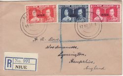 1937-11-17 Niue KGVI Coronation Stamps on Cover (81939)