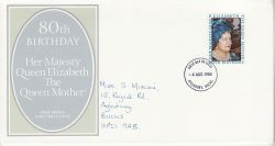 1980-08-04 Queen Mother Stamp Aylesbury FDC (82239)