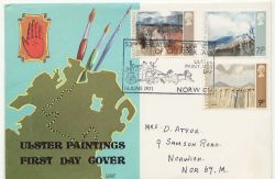 1971-06-16 Ulster Paintings Stamps Norwich FDC (85815)