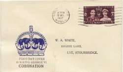 1937-05-13 KGVI Coronation Stamp Stourbridge FDC (86958)
