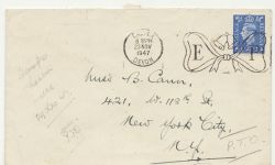 1947-11-23 KGVI Stamp UK To New York Customs (87023)