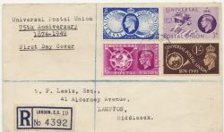 1949-10-10 UPU Stamps King St cds Reg FDC (87047)