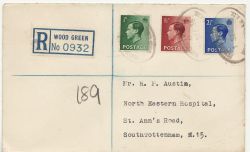 1936-09-01 KEVIII Stamps Wood Green Reg cds FDC (87048)