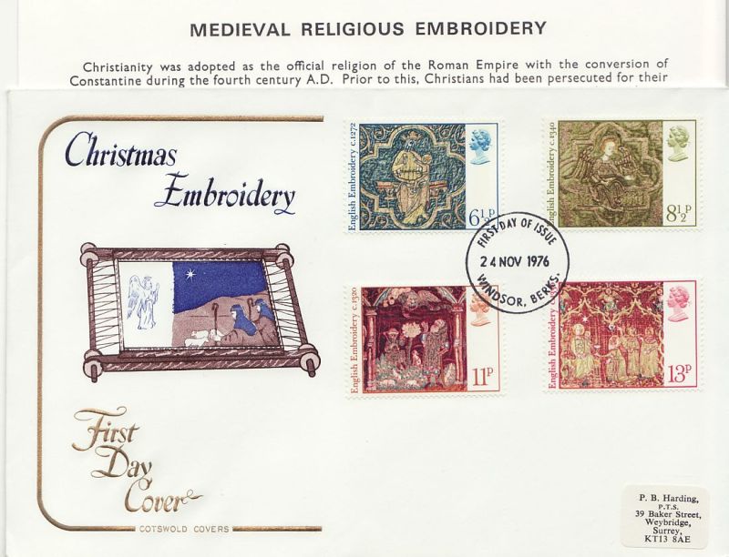 1976 Christmas Embroidery First Day Cover