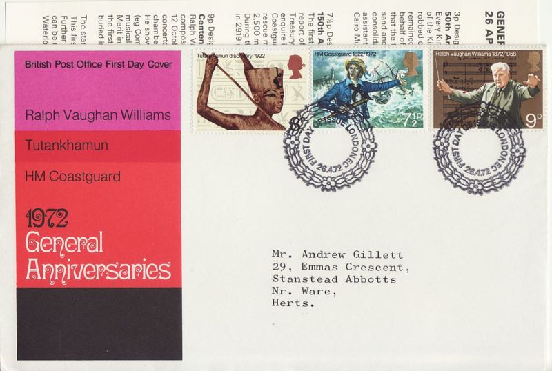 1972 Anniversaries Stamps First Day Cover