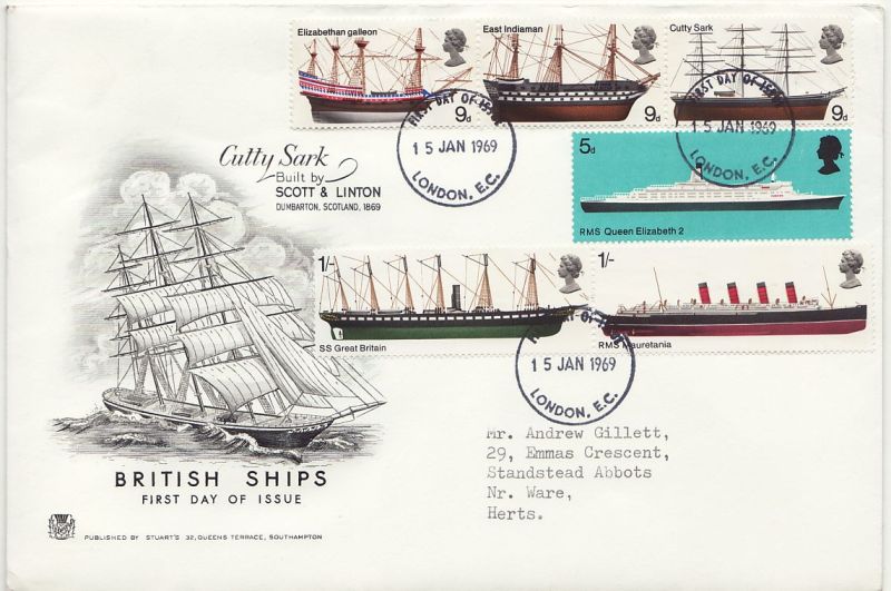 1969 British Ships Stamps First Day Cover
