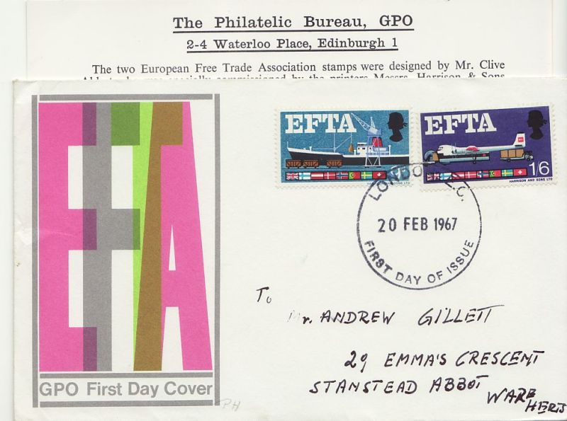 1967 EFTA Stamps First Day Cover
