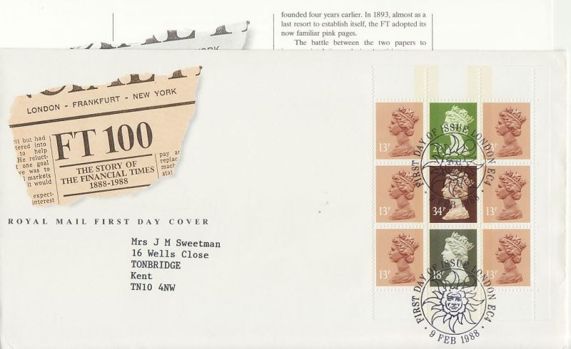 1988 Definitive Booklet Stamps First Day Cover