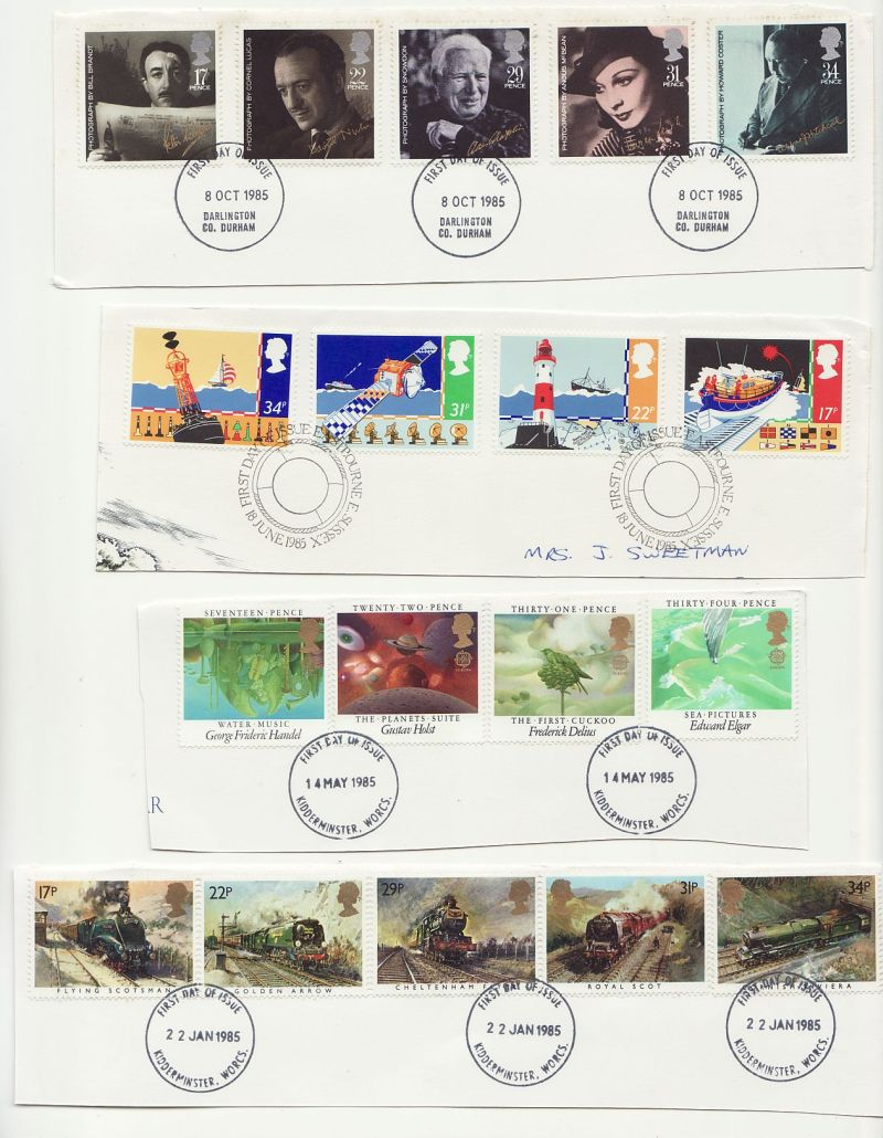 1985 4 Sets of Stamps First Day Cover Cut Outs
