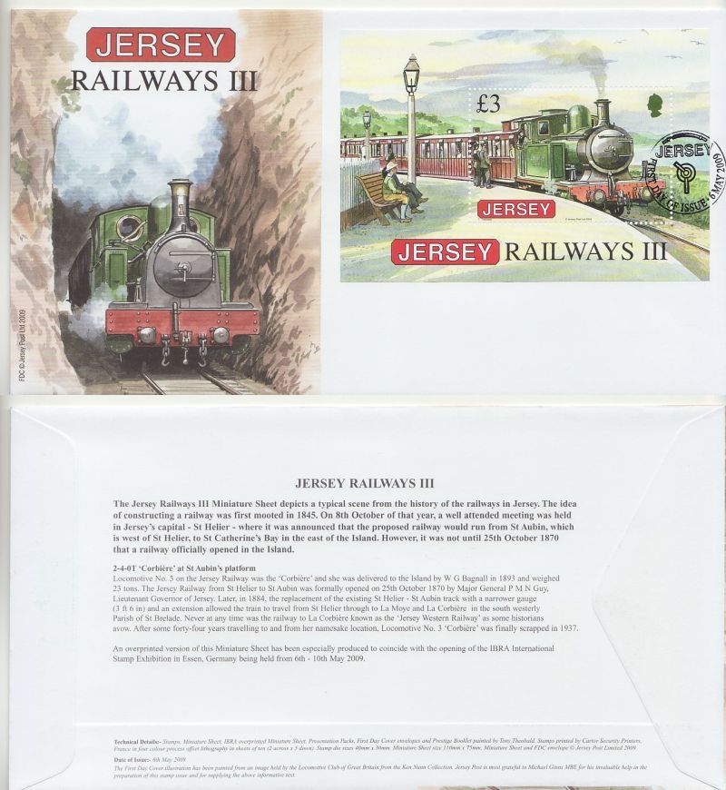 2009 Jersey Railways III First Day Cover Envelope