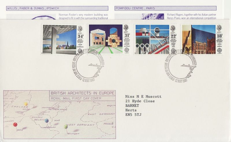 1987 Architects in Europe Stamps First Day Cover