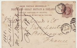 1885 Queen Victoria One Penny Post Card to France (88458)