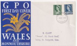 1967-03-01 Wales Definitive Stamps Cardfiff FDC (89460)