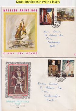 1968-08-12 British Paintings Stamps Aldershot cds x2 FDC (92502)
