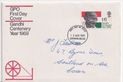 1969-08-13 Gandhi Centenary Stamp Southend FDC (92524)
