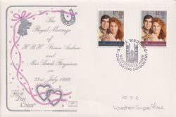 1986-07-22 Royal Wedding Stamps London SW1 FDC (92702)