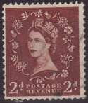 1955-58 Wilding SG543b 2d light red-brown used (SG543b)