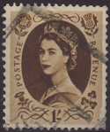 1955-58 Wilding SG554 1s bistre-brown used (SG554)